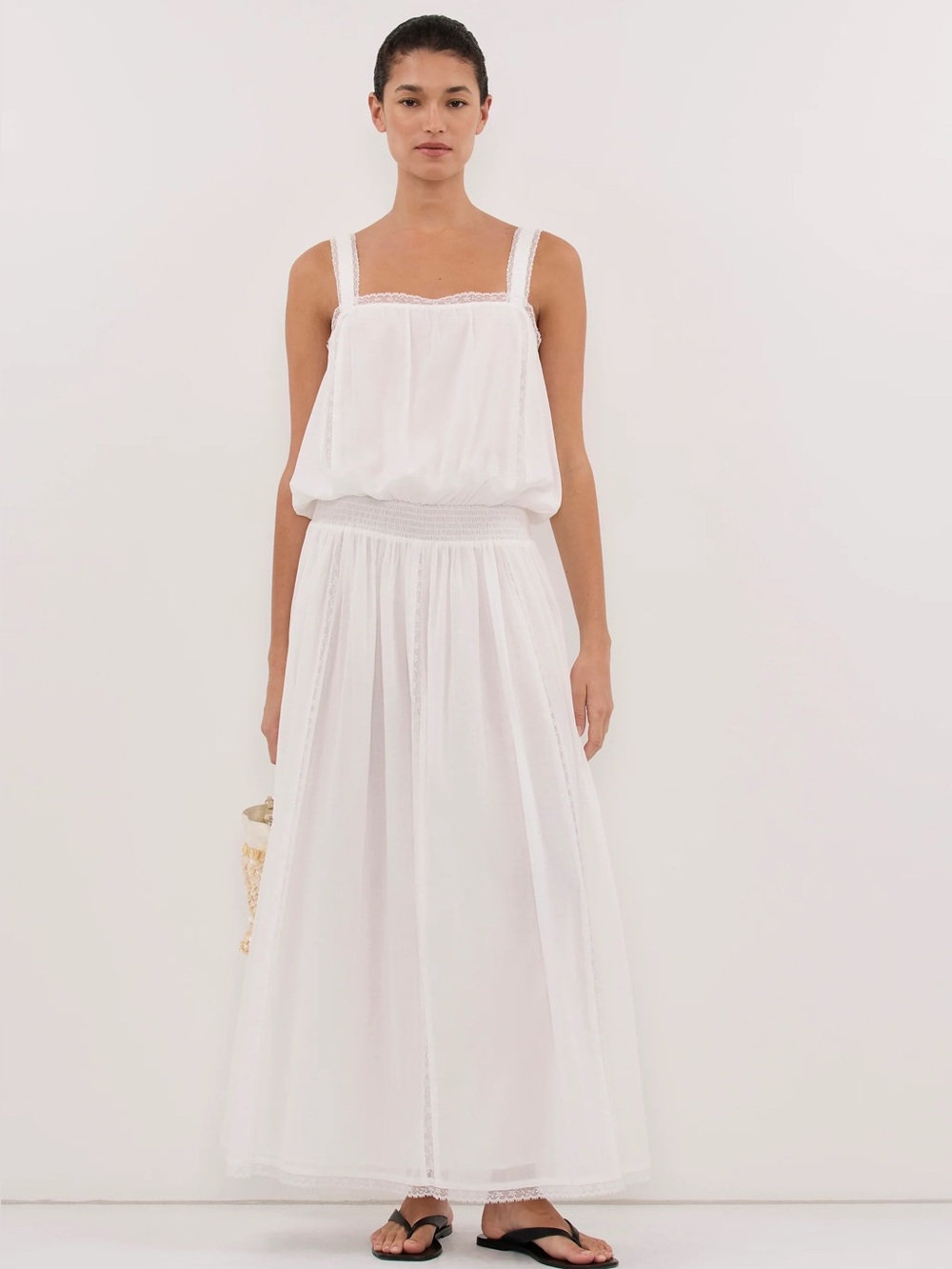Dissh Rosin White Shirred Lace Midi Dress US2/AU6, NWT
